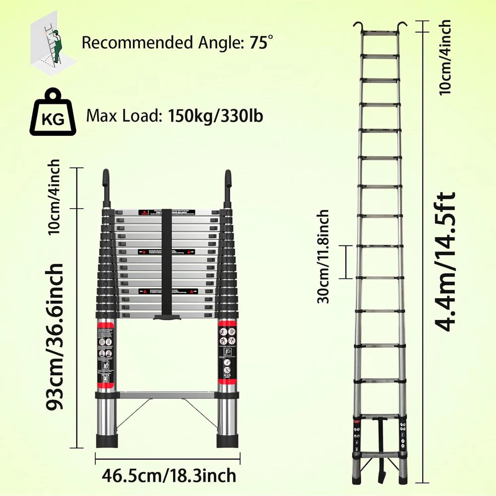 Ladders Extendable Telescopic 2.6M-5M Heavy Duty Multi Purpose Straight Loft Ladder Portable Folding Stainless Steel Ladder Tool